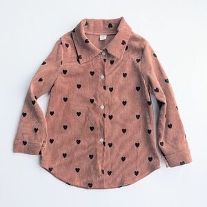 SHEIN Girls Heart Print Corduroy Blouse